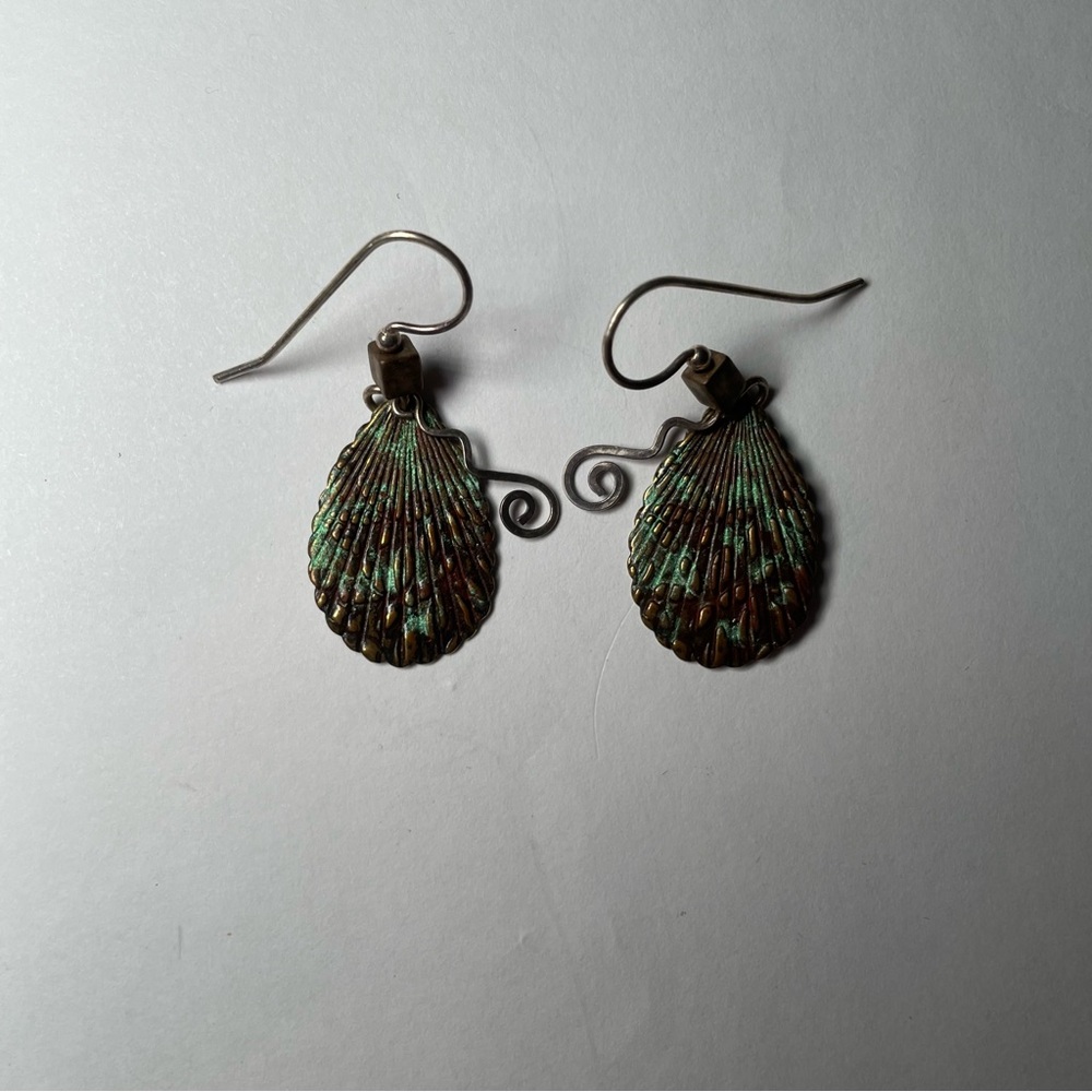 Green and Brown Teardrop Earrings with Textured Design